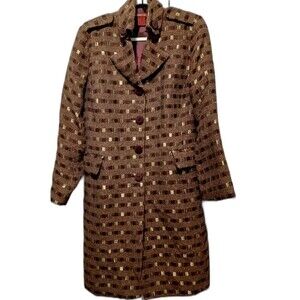 DS Essentials Coat Womens Metallic Gold Burgundy Long Sleeve Fitted Button 10